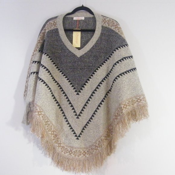 Fringed Knitted Poncho by Orange Fashion Village - Picture 1 of 2